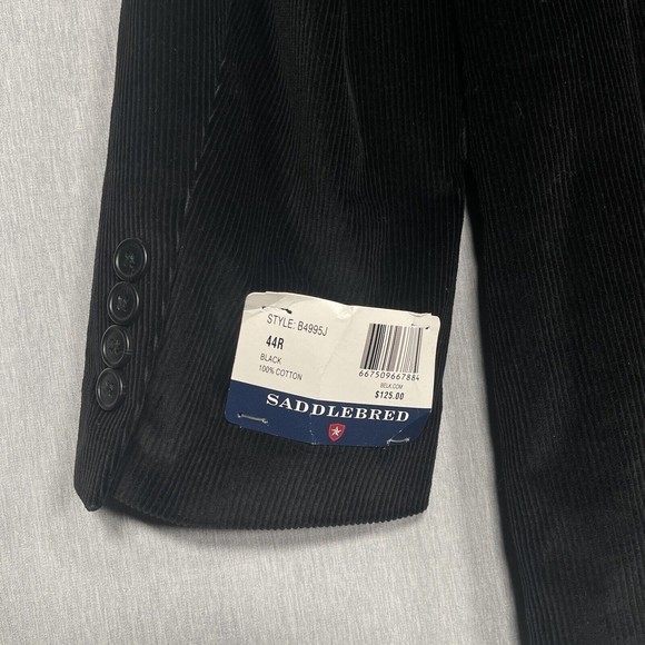 NWT Saddlebred 44R Corduroy Cotton Sport Coat Blazer Jacket Solid Black 2 Button - Picture 10 of 10